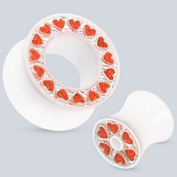 Tunnel Acryl, White/Red Strass 8mm