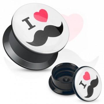 Tunnel Acryl, I Love Mustache 5mm/8mm