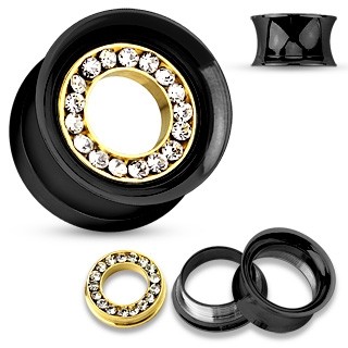Tunnel, 2 in 1, Black/Bling, 10mm/12mm/14mm/16mm