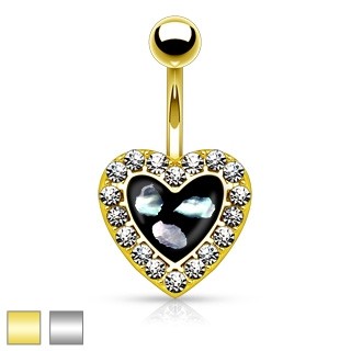 Navel, Gold or Silver  Heart Strass
